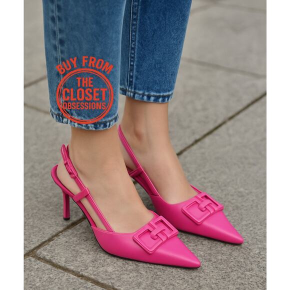 ZARA Leather Heels with Front Buckle NWT | Fuchsia Slingback Size 7.5 - Picture 3 of 16